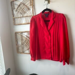 Vintage | Vibrant Red Double-Breasted Blouse | Size M